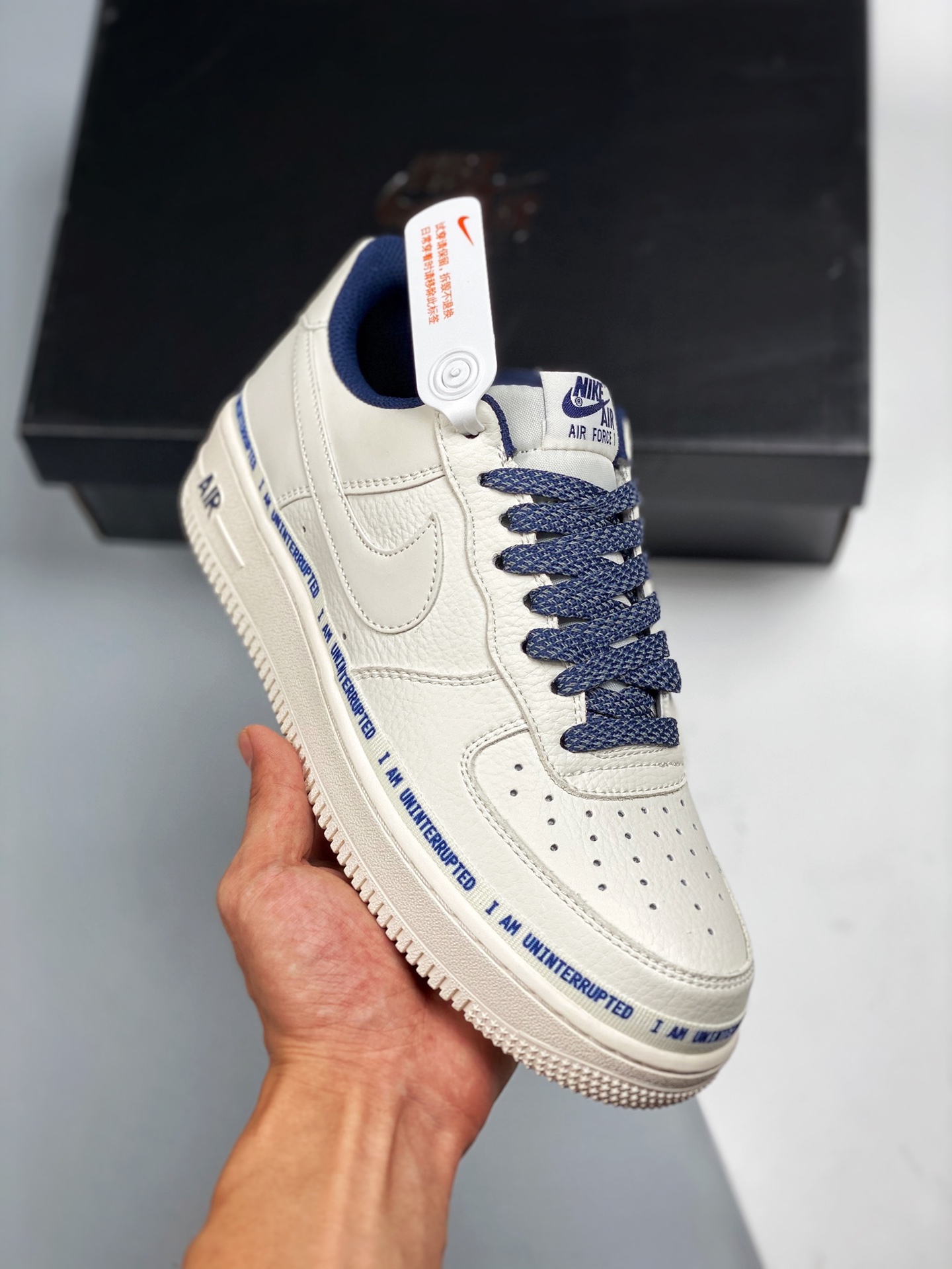 Nike Air Forece 1 "grafiti firmado azul marino claro", horma y plantilla originales, auténtica forma de Air Force, enfo…