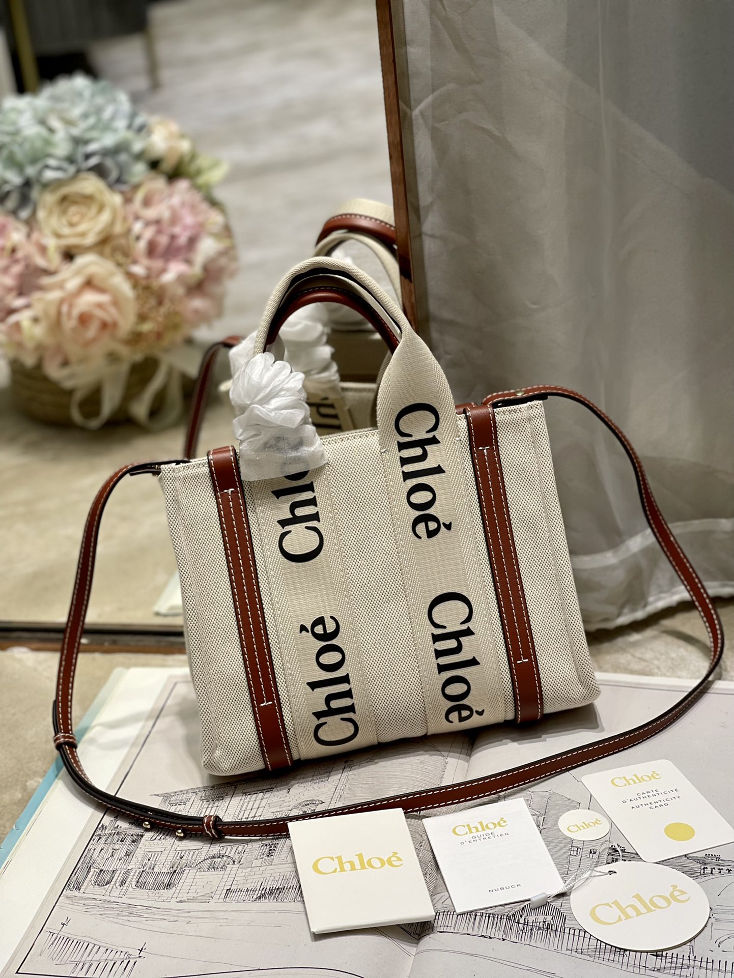 Chloé Woody Small Tote Bag with Shoulder Strap, Canvas and Leather Trim 4 i1629745629 5169 2