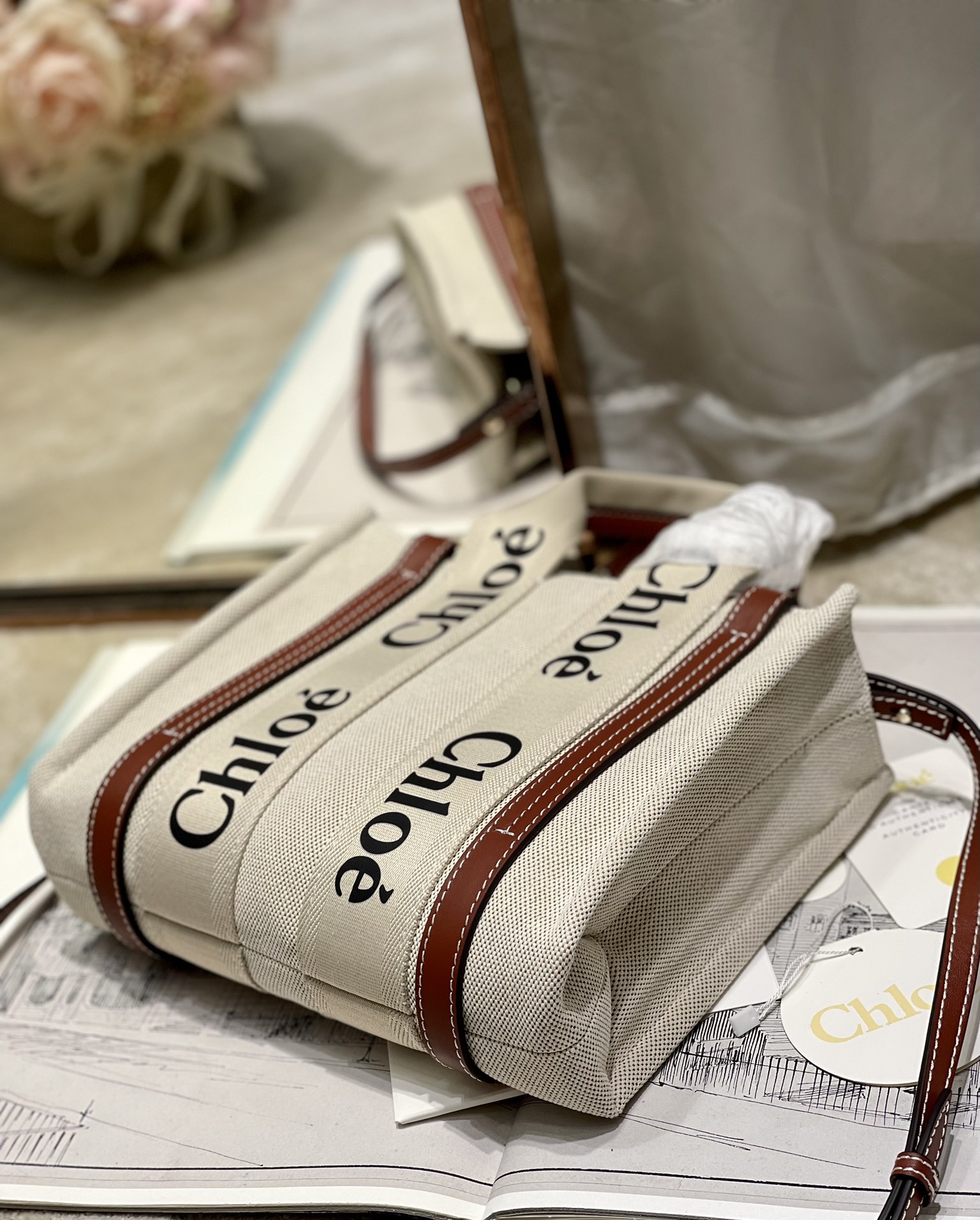 Chloé Woody Small Tote Bag with Shoulder Strap, Canvas and Leather Trim 5 i1629745629 7429 3