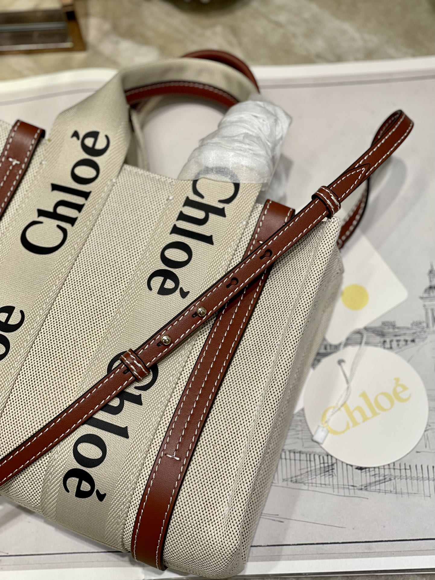 Chloé Woody Small Tote Bag with Shoulder Strap, Canvas and Leather Trim 6 i1629745629 9484 4