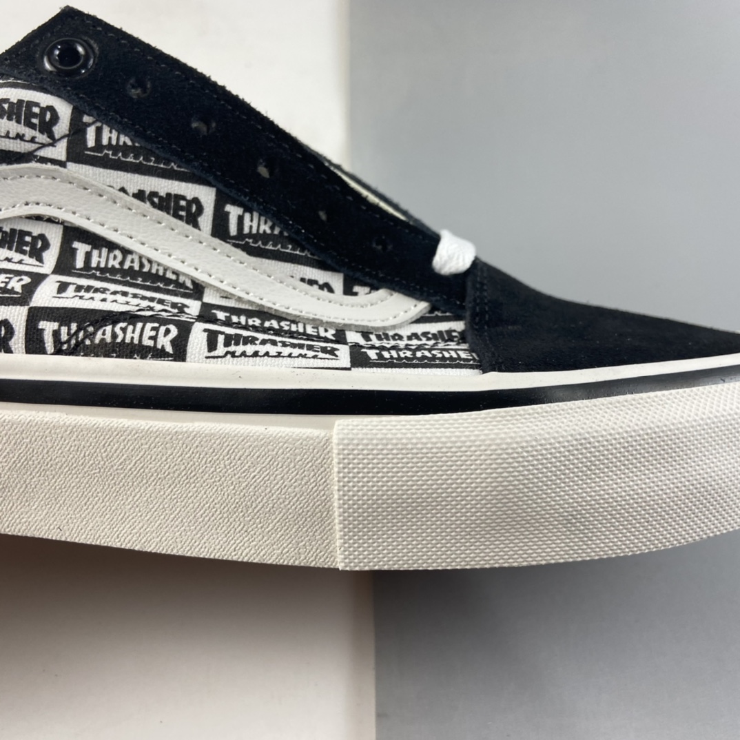 P150  VANS SKATE OLD SKOOL CUSTOMS × THRASHER 联名满印的黑白品牌logo标 VN0A5HYKBDI