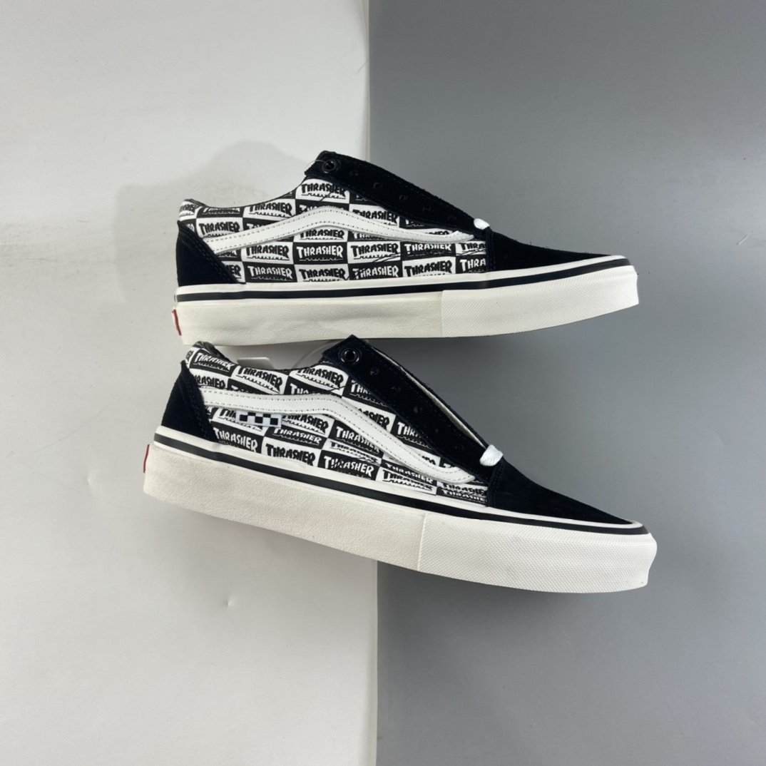 P150  VANS SKATE OLD SKOOL CUSTOMS × THRASHER 联名满印的黑白品牌logo标 VN0A5HYKBDI