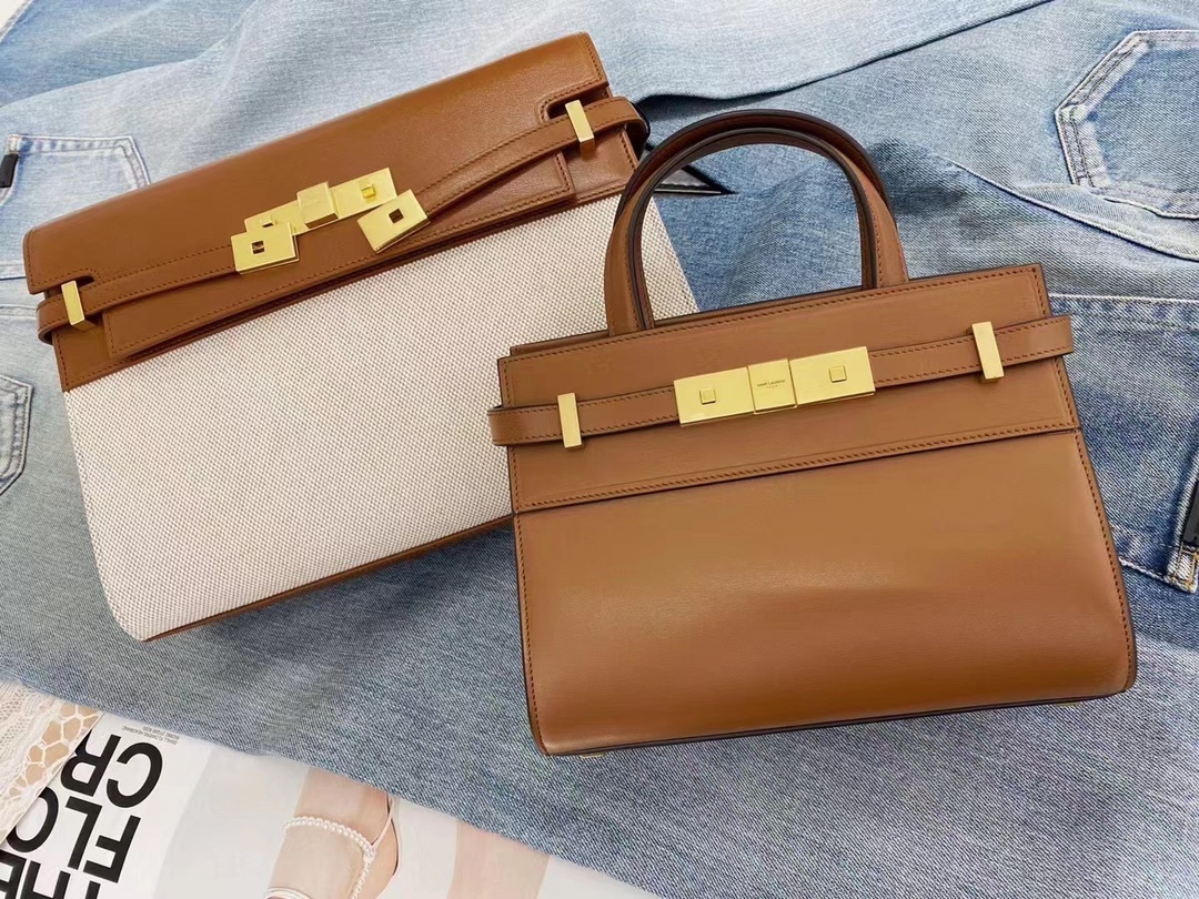 Ysl 𝑴𝑨𝑵𝑯𝑨𝑻𝑻𝑨𝑵 𝑵𝑨𝑵𝑶曼哈顿手提包 牙签纹棕色金扣593741