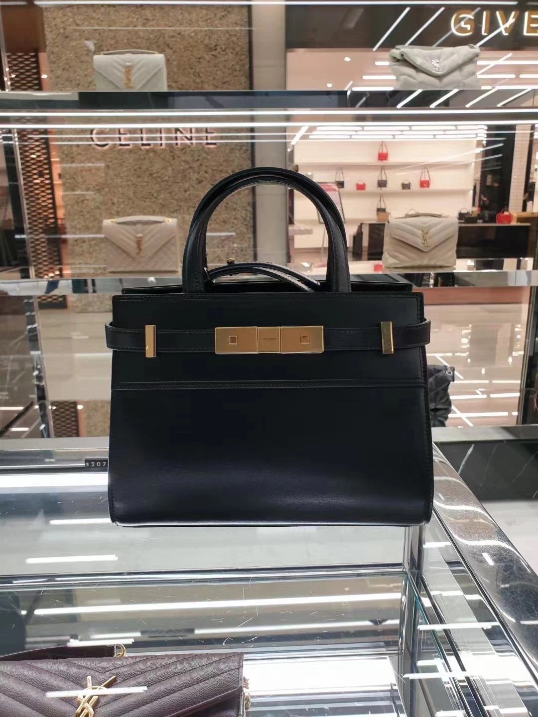 Ysl 𝑴𝑨𝑵𝑯𝑨𝑻𝑻𝑨𝑵 𝑵𝑨𝑵𝑶曼哈顿手提包 牙签纹黑色金扣593741