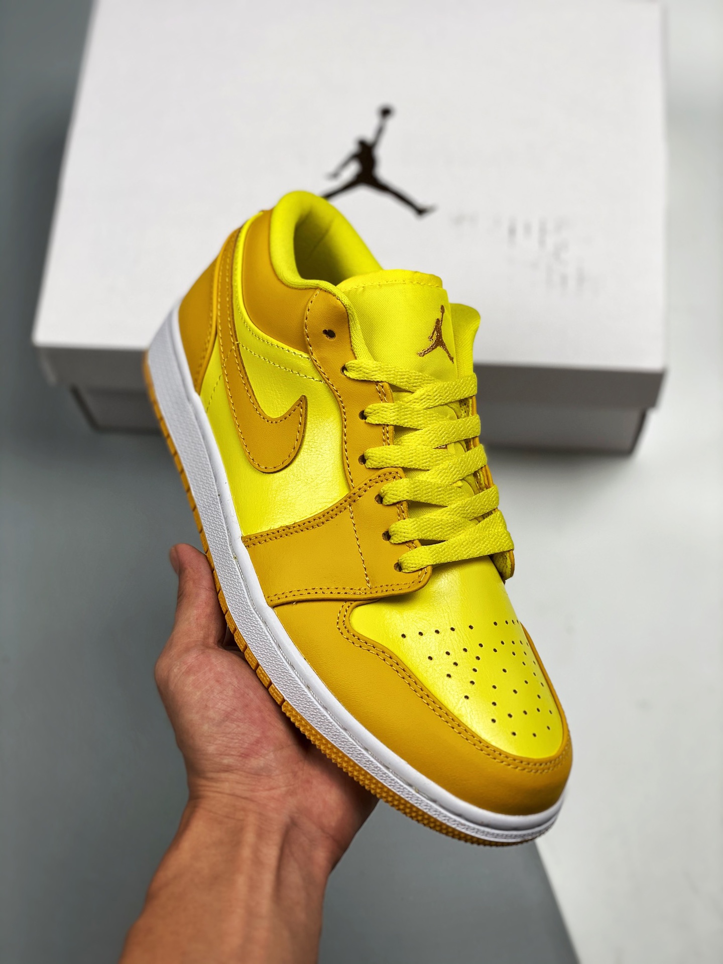 Air Jordan 1 Low dorado, AJ1 zapatillas casuales de caña baja, color oficial sincronizado, único cuero de primera capa …