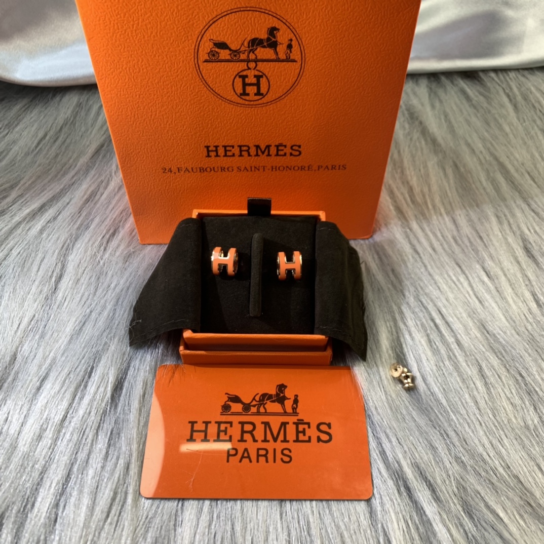 NO:101145,Hermes orange enamel earrings, rose gold, gold two colors, counter synchronization, Hermes earrings, hermes, gold19860909爱马仕橙色珐琅耳钉,玫瑰金,黄金二个色,专柜同步,爱马仕耳钉,hermes,gold,Jewelry