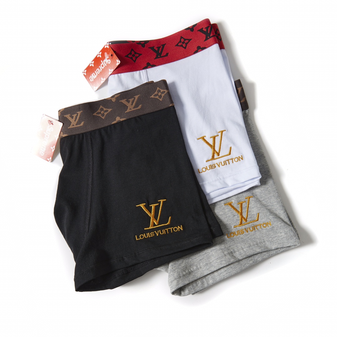 #LVlouisvuitton刺绣logo礼盒三条装内裤louisvuittonLVlogo内裤一盒三条