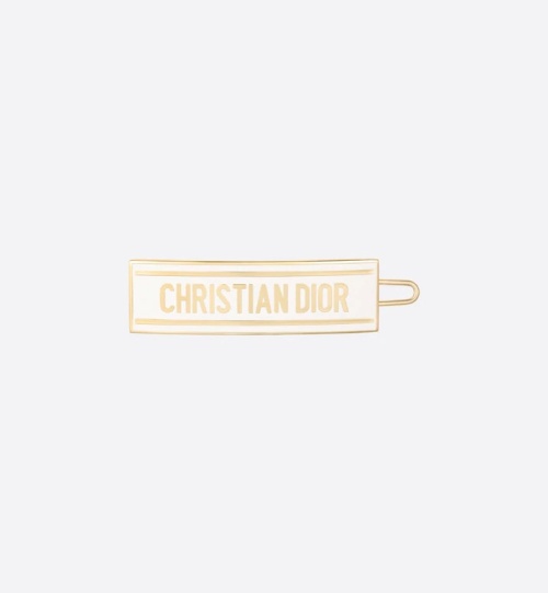 Dior-ID Hair Clip Gold-Finish Metal with White Lacquer and 'Christian Dior' 1 Dior-ID Hair Clip Gold-Finish Metal with White Lacquer and 'Christian Dior'
