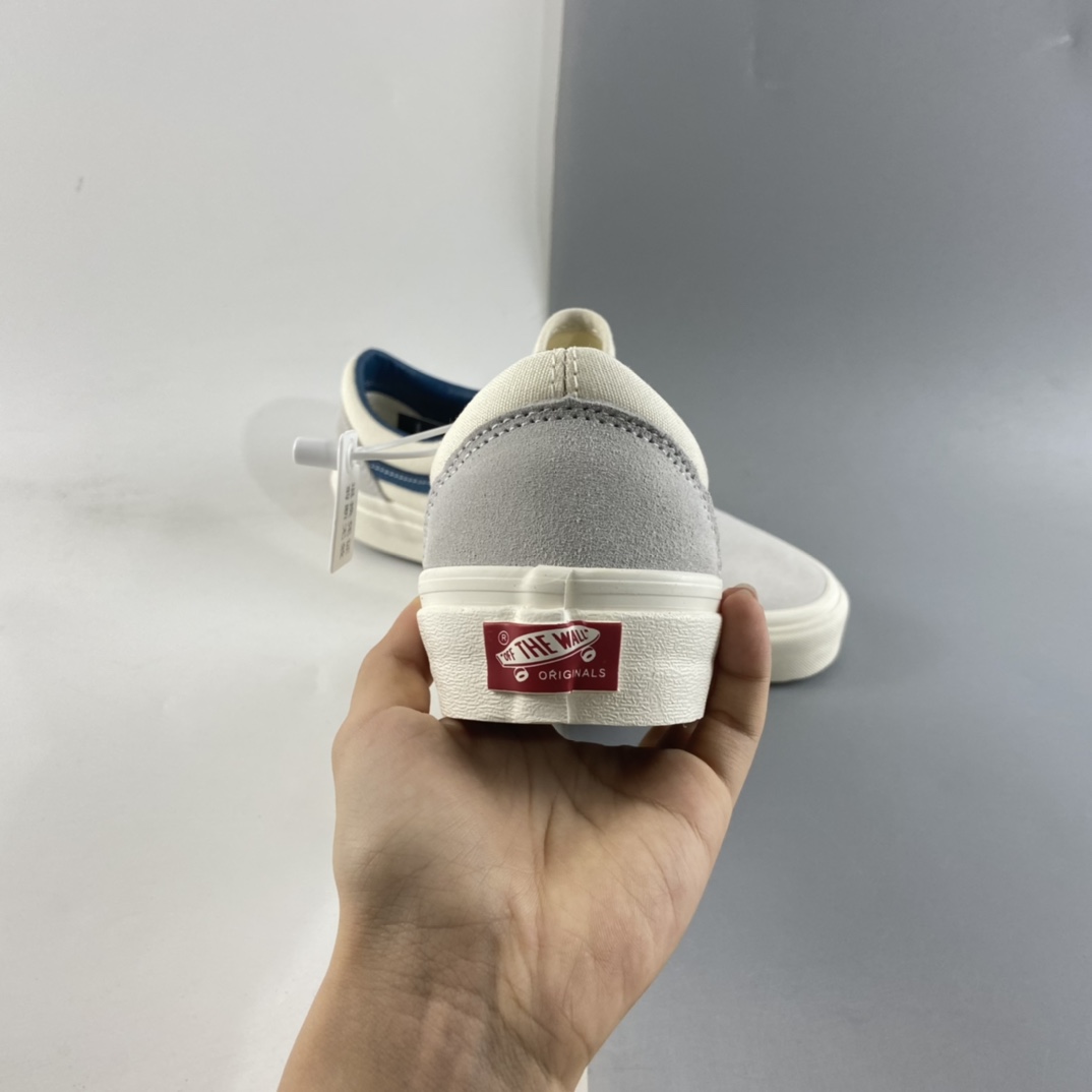 P140  Vans Vault OG Old Skool LX白色麂皮内里蓝色皮质拼接帆布复古高端鞋款 VN0A38G1QKK
