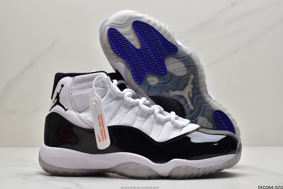 380 Air Jordan 11 25th Anniversary”Concord”AJ11代迈克尔·乔丹高帮运动文化篮球鞋“OG康扣黑白冰蓝”378037-100