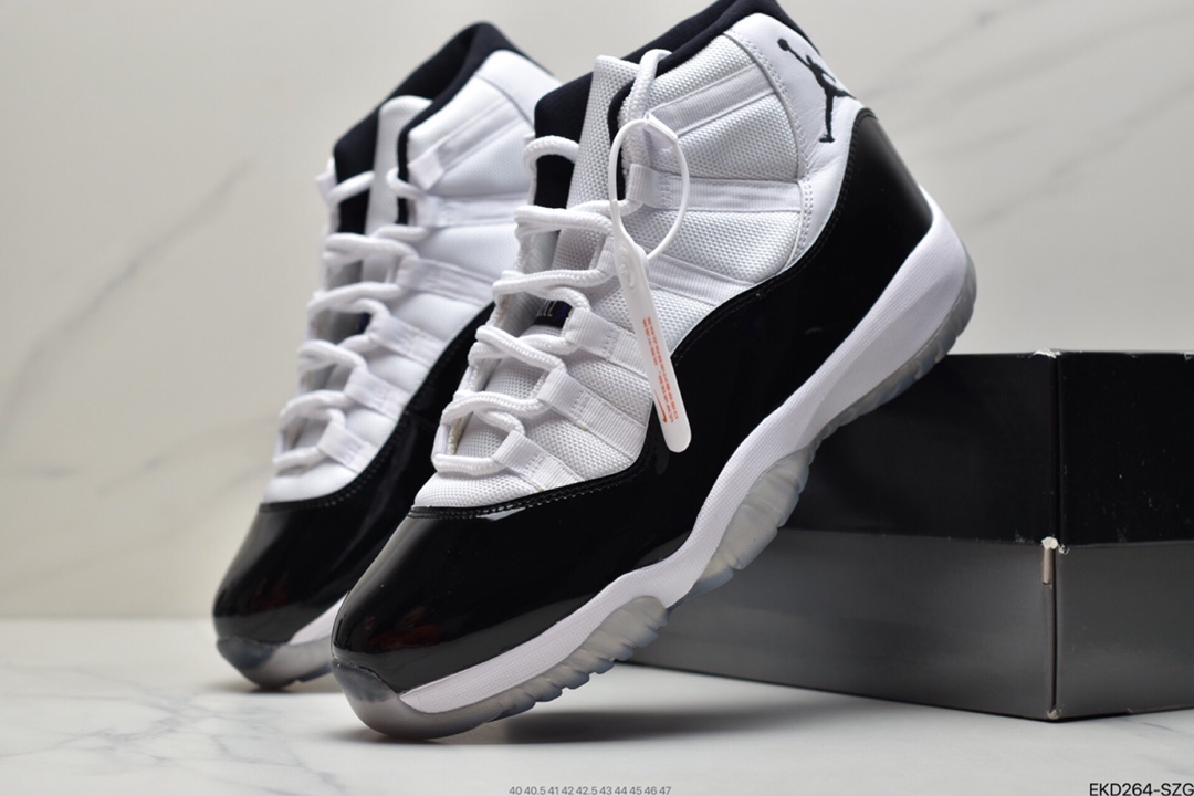 380 Air Jordan 11 25th Anniversary”Concord”AJ11代迈克尔·乔丹高帮运动文化篮球鞋“OG康扣黑白冰蓝”378037-100