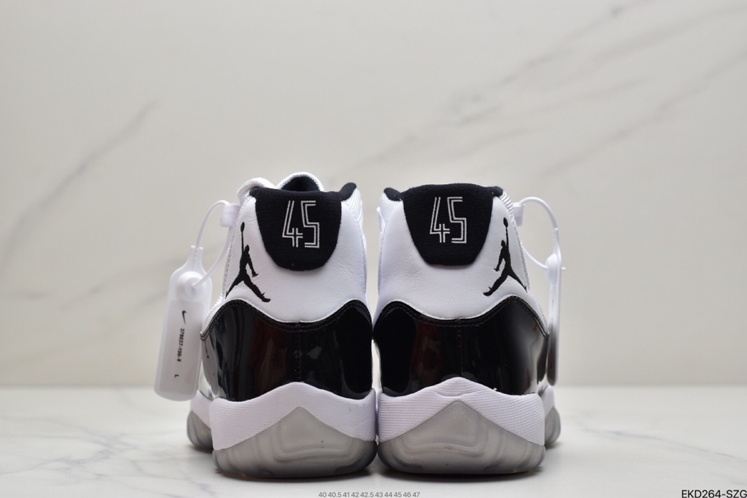 380 Air Jordan 11 25th Anniversary”Concord”AJ11代迈克尔·乔丹高帮运动文化篮球鞋“OG康扣黑白冰蓝”378037-100