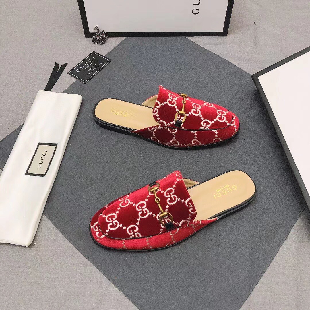 Gucci Men's Red Velvet Princetown Mules with Horsebit Detail, Summer 2021 3 i1629997274 2136 1