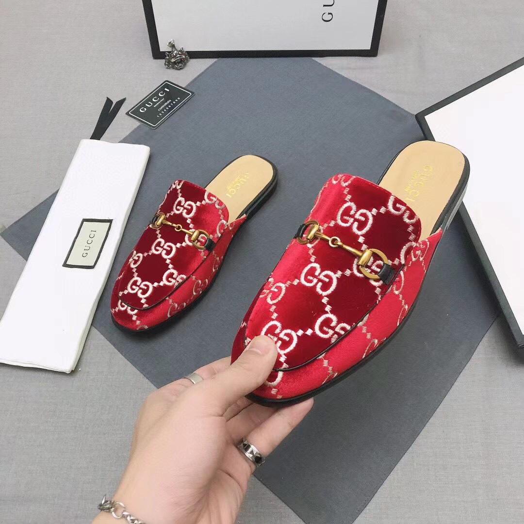 Gucci Men's Red Velvet Princetown Mules with Horsebit Detail, Summer 2021 4 i1629997274 4985 2