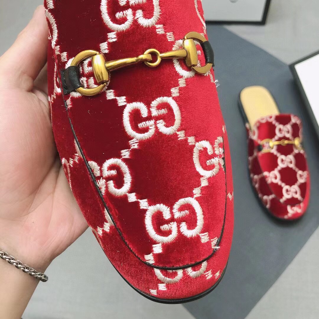 Gucci Men's Red Velvet Princetown Mules with Horsebit Detail, Summer 2021 6 i1629997274 8254 4