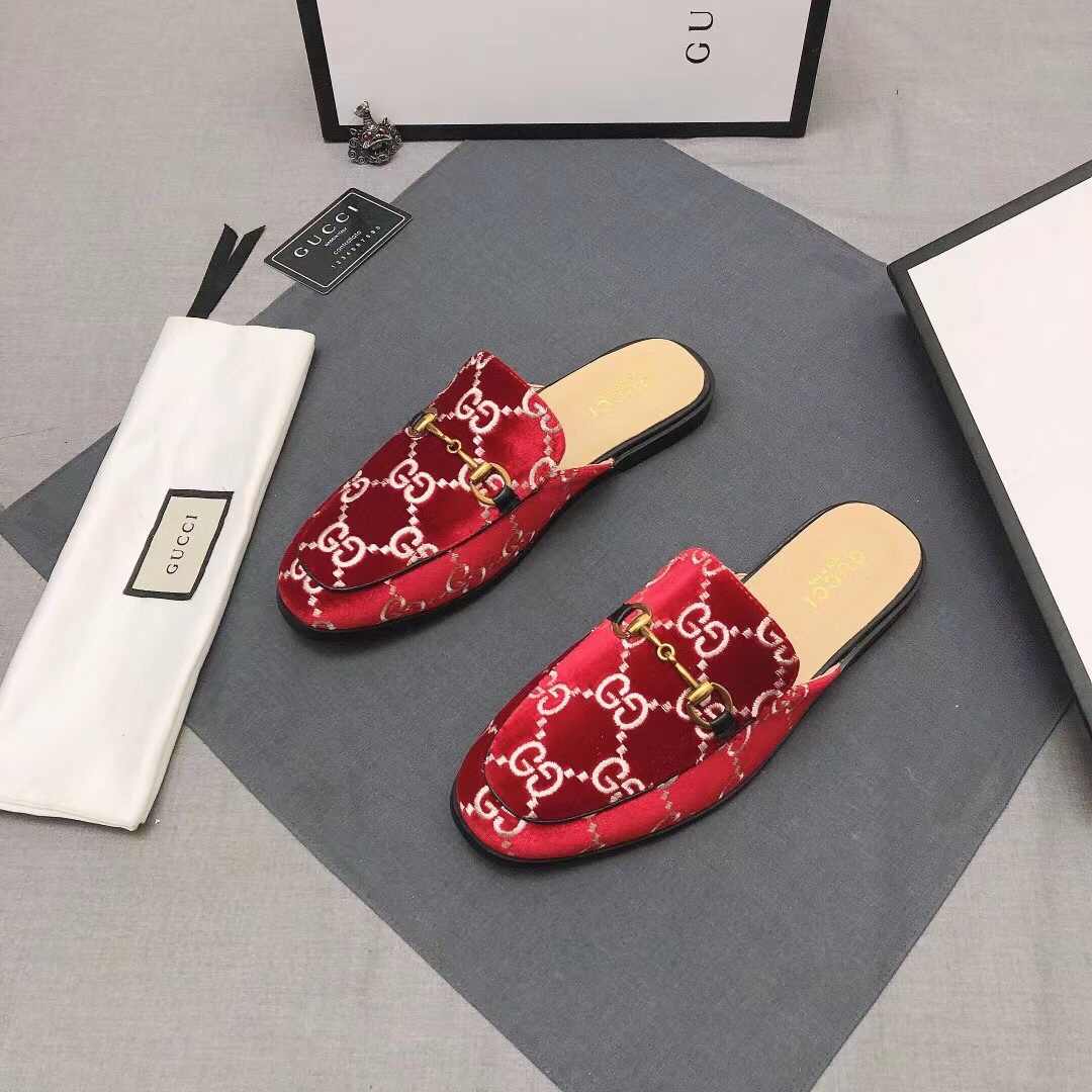Gucci Men's Red Velvet Princetown Mules with Horsebit Detail, Summer 2021 9 i1629997274 970 7