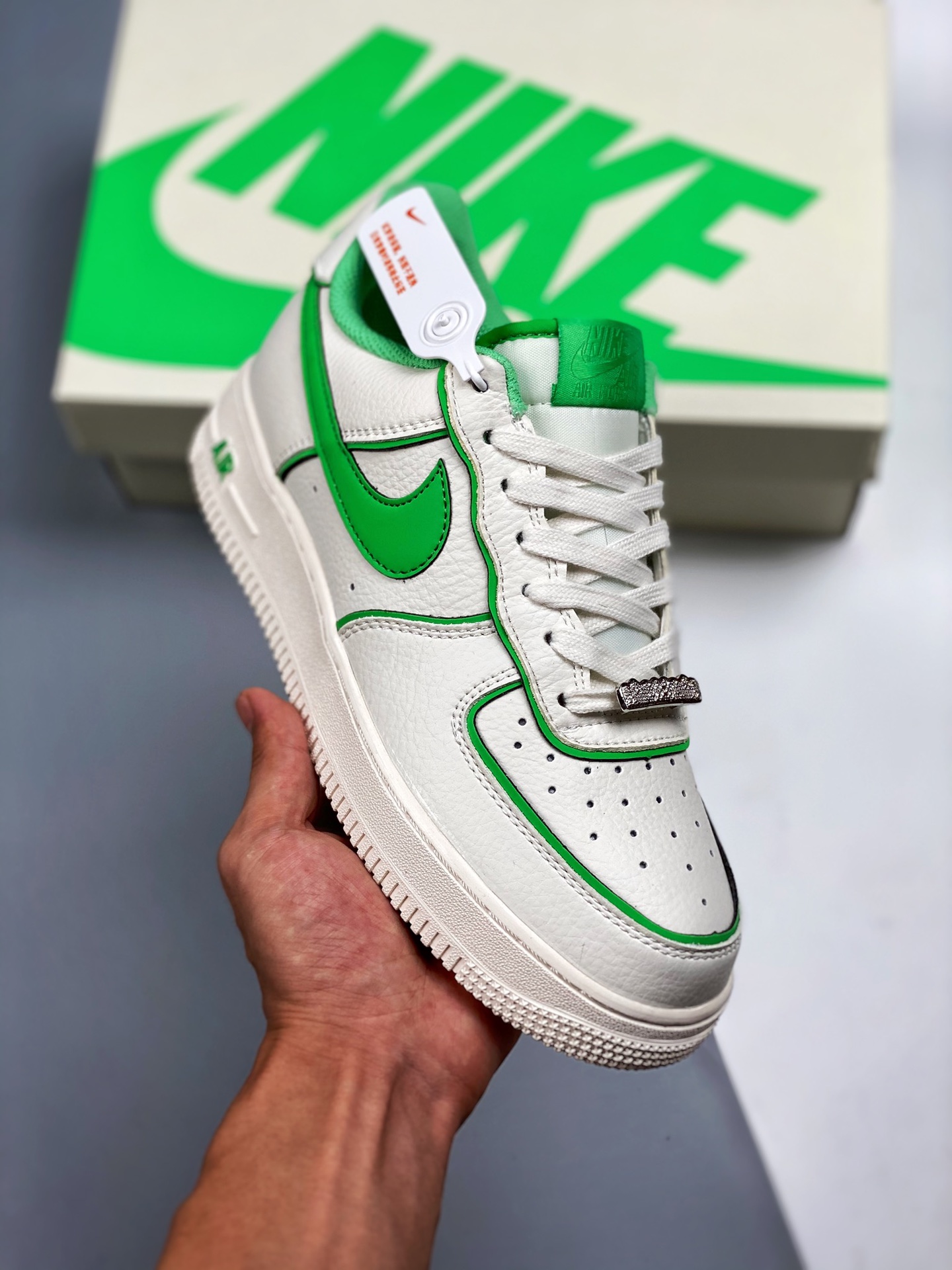 NK Air Force 1 Low crema, verde y multicolor "Daredevil", horma original y plantilla original, estilo auténtico de Air …