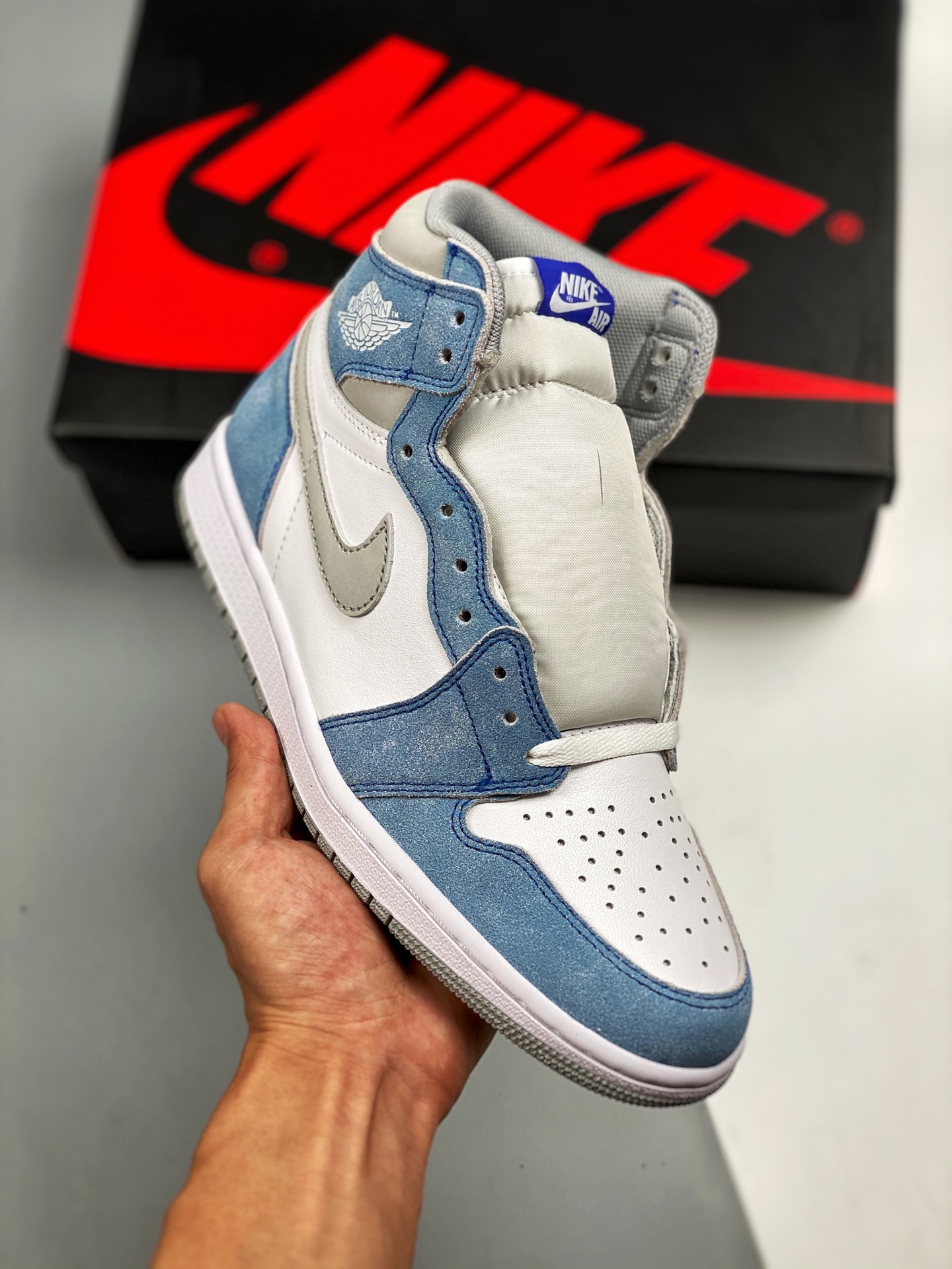 Air Jordan 1 Retro High OG menta, blanco lavado y azul, producción original de fábrica importante, techo de calidad en …