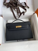 Hermes Kelly Clutches & Pouch Bags Crossbody & Shoulder Bags Black Gold Hardware Epsom