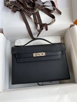 Hermes Kelly Clutches & Pouch Bags Crossbody & Shoulder Bags Black Silver Hardware Epsom