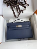 Hermes Kelly Clutches & Pouch Bags Crossbody & Shoulder Bags Blue Dark Silver Hardware Epsom