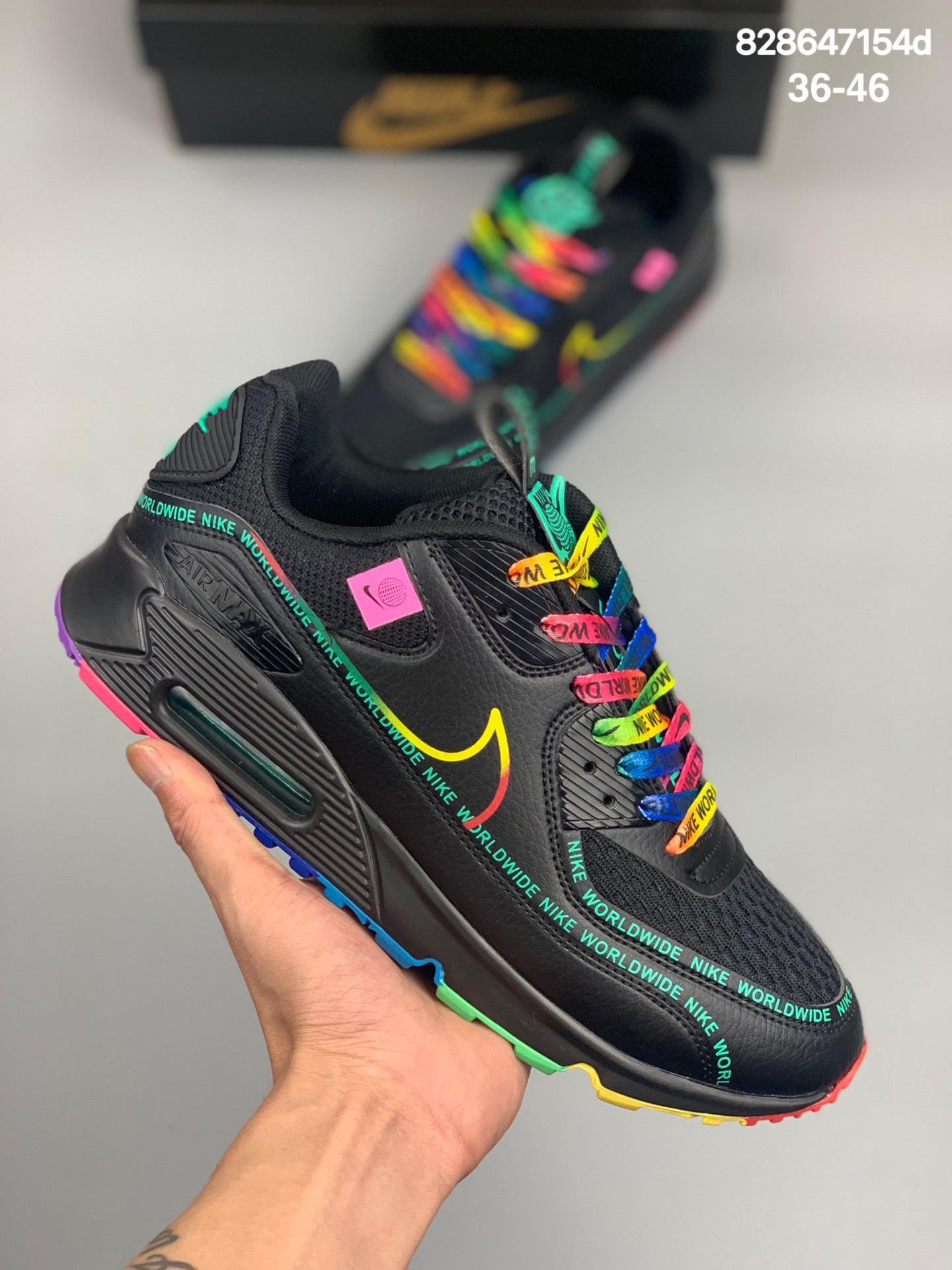 
耐克Nike Air  Max 90 SE 经典小气垫减震跑步鞋 彩虹底
货号：309698-002
尺码:36-46
编码：829647154d