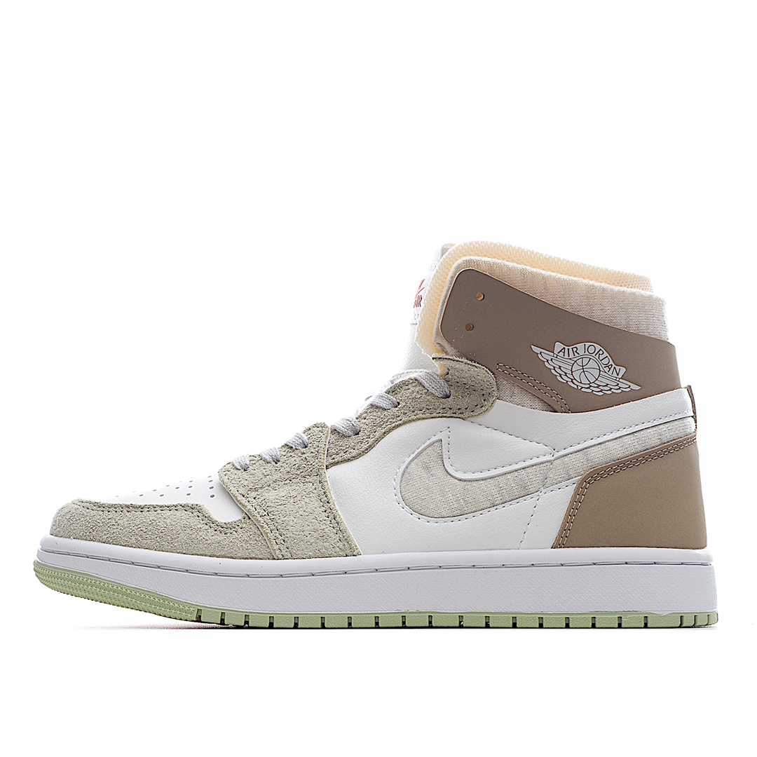 I0 Air Jordan 1 Zoom CMFT“Olive Aura” 白绿棕 AJ1乔丹一代中帮经典复古文化休闲运动篮球鞋。官方