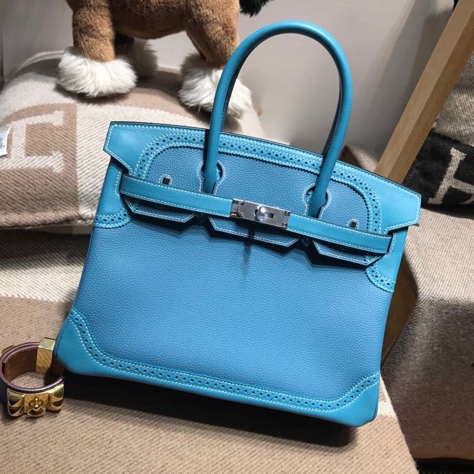 Hermès Birkin 30 Blue Jean Ghillies Bag