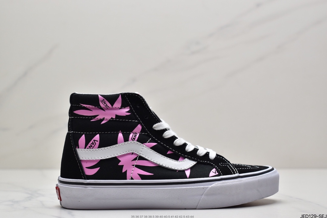 150 范斯Vans Sk8-Hi Vlt LX”Black/Beige/Multicolor LOGO”经典高帮帆布休闲运动硫化滑板板鞋