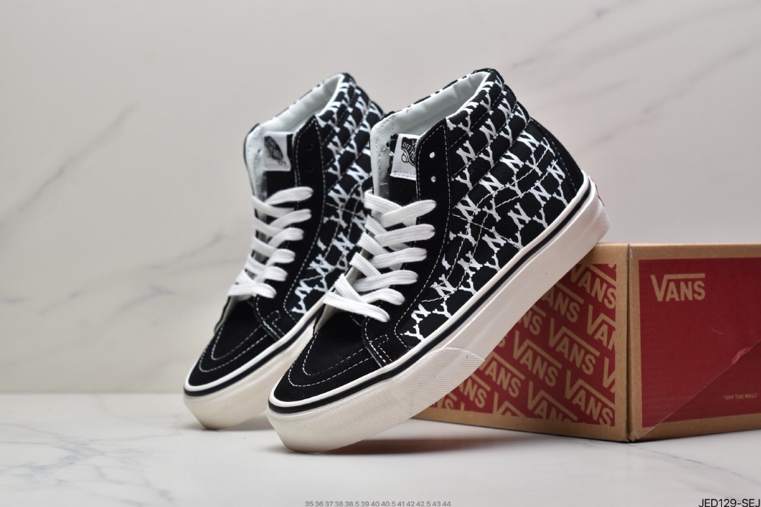 150 范斯Vans Sk8-Hi Vlt LX”Black/Beige/Multicolor LOGO”经典高帮帆布休闲运动硫化滑板板鞋