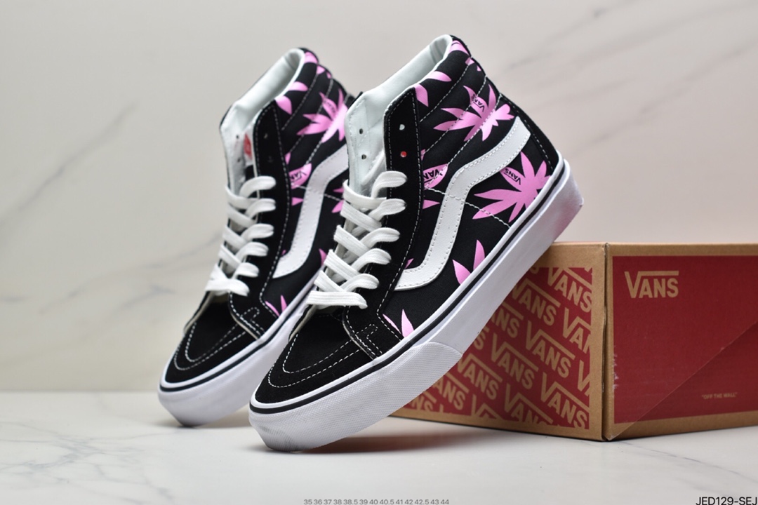 150 范斯Vans Sk8-Hi Vlt LX”Black/Beige/Multicolor LOGO”经典高帮帆布休闲运动硫化滑板板鞋