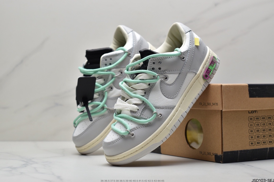 200 耐克Nike OFF-WHITE x Futura x Nike Dunk Low“21 of 50 三方联名白灰紫低帮休闲板鞋DM1602-106