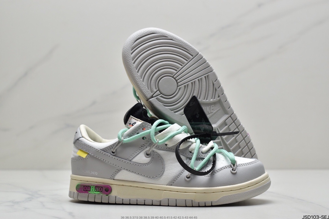 200 耐克Nike OFF-WHITE x Futura x Nike Dunk Low“21 of 50 三方联名白灰紫低帮休闲板鞋DM1602-106