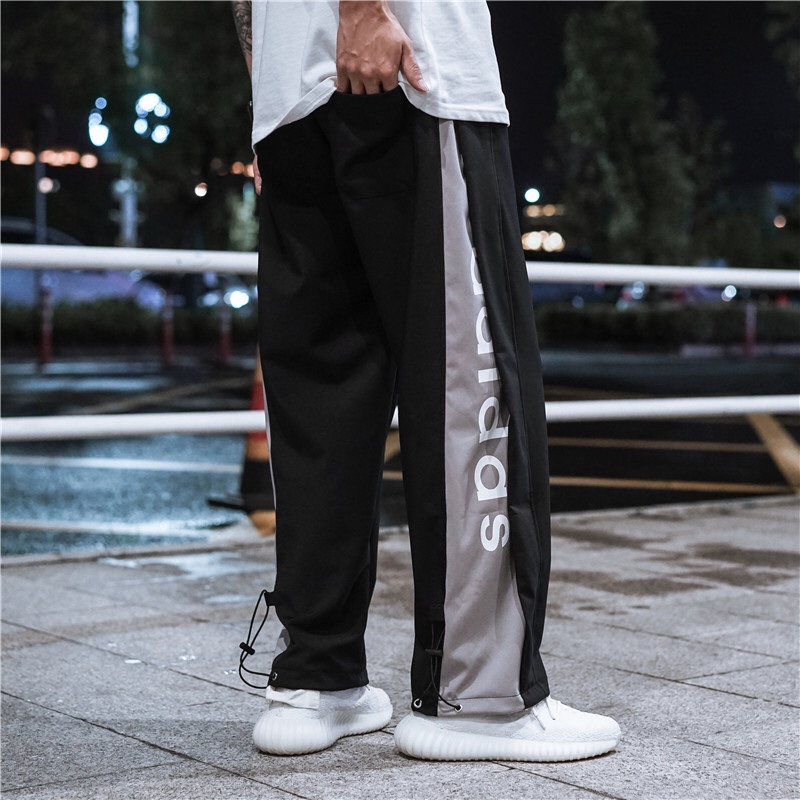 150 Adidas/三叶草21ss 重工拼色印花情侣卫裤