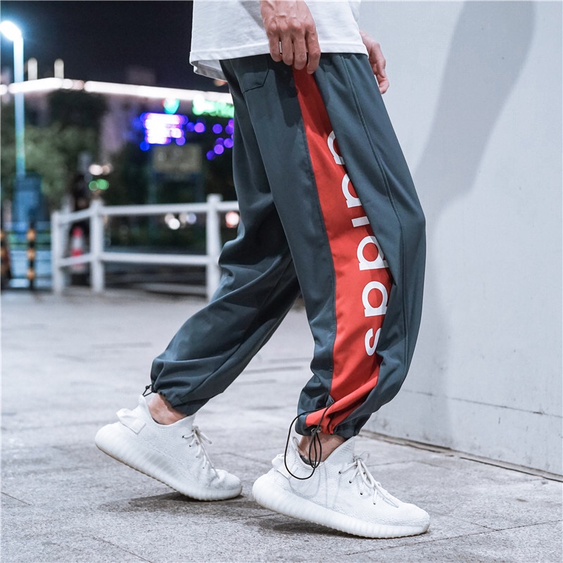 150 Adidas/三叶草21ss 重工拼色印花情侣卫裤