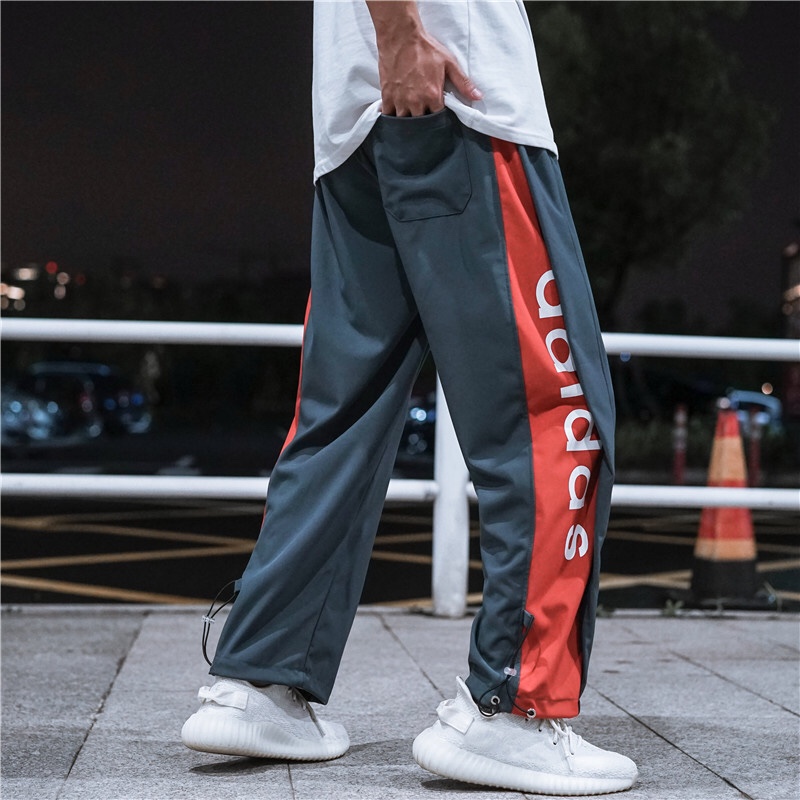 150 Adidas/三叶草21ss 重工拼色印花情侣卫裤