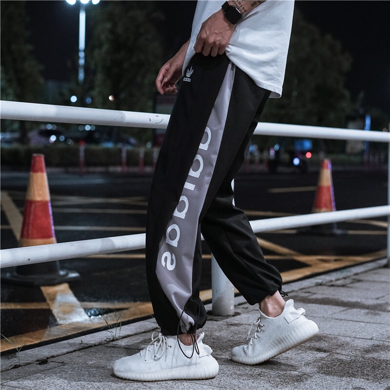 150 Adidas/三叶草21ss 重工拼色印花情侣卫裤