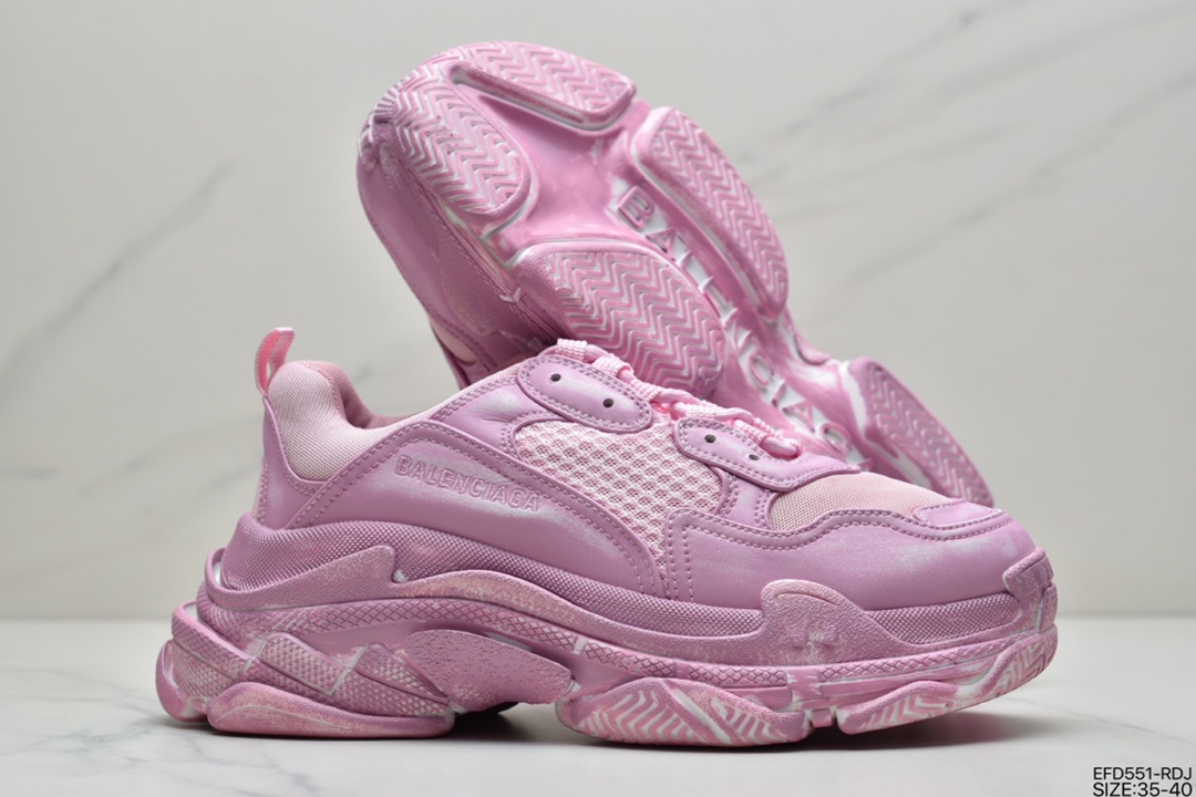 390 巴黎世家Balenciaga Triple S Clear Sole Sneaker”Pink/Brush”时装球鞋“浅粉做旧擦色”524039 W3CN3 5000