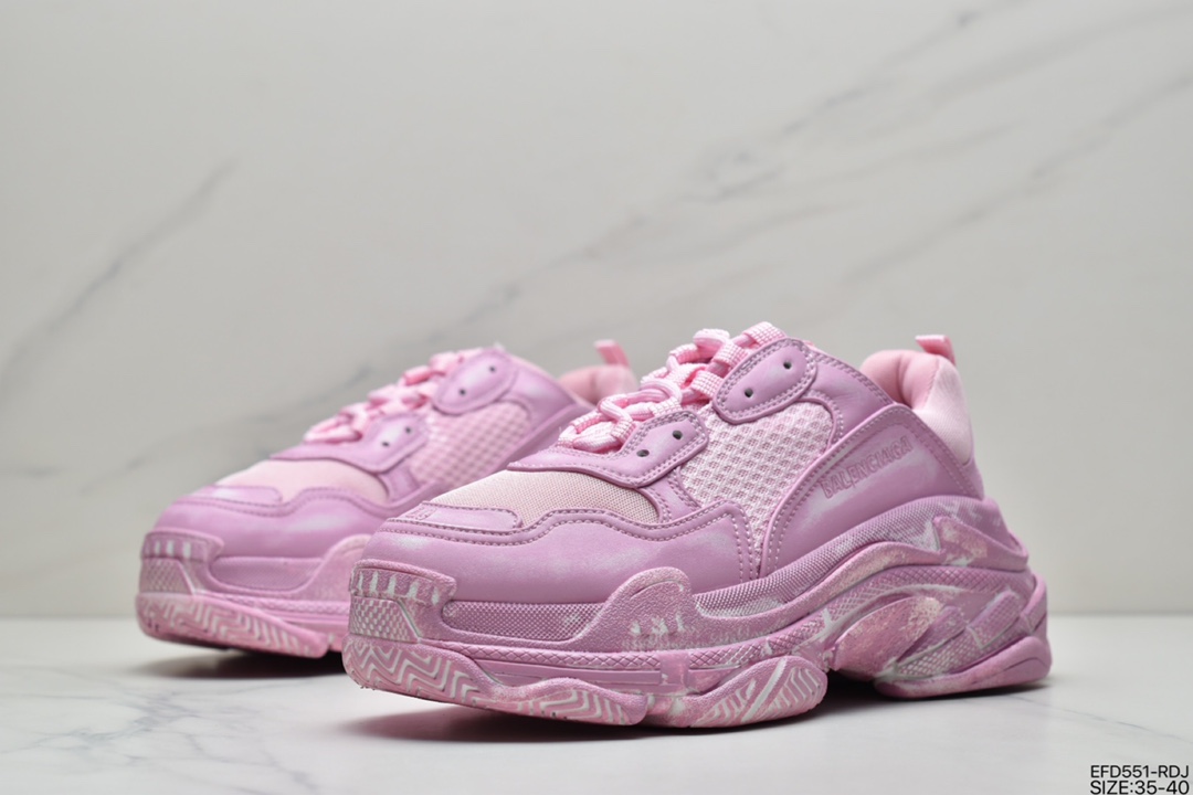 390 巴黎世家Balenciaga Triple S Clear Sole Sneaker”Pink/Brush”时装球鞋“浅粉做旧擦色”524039 W3CN3 5000