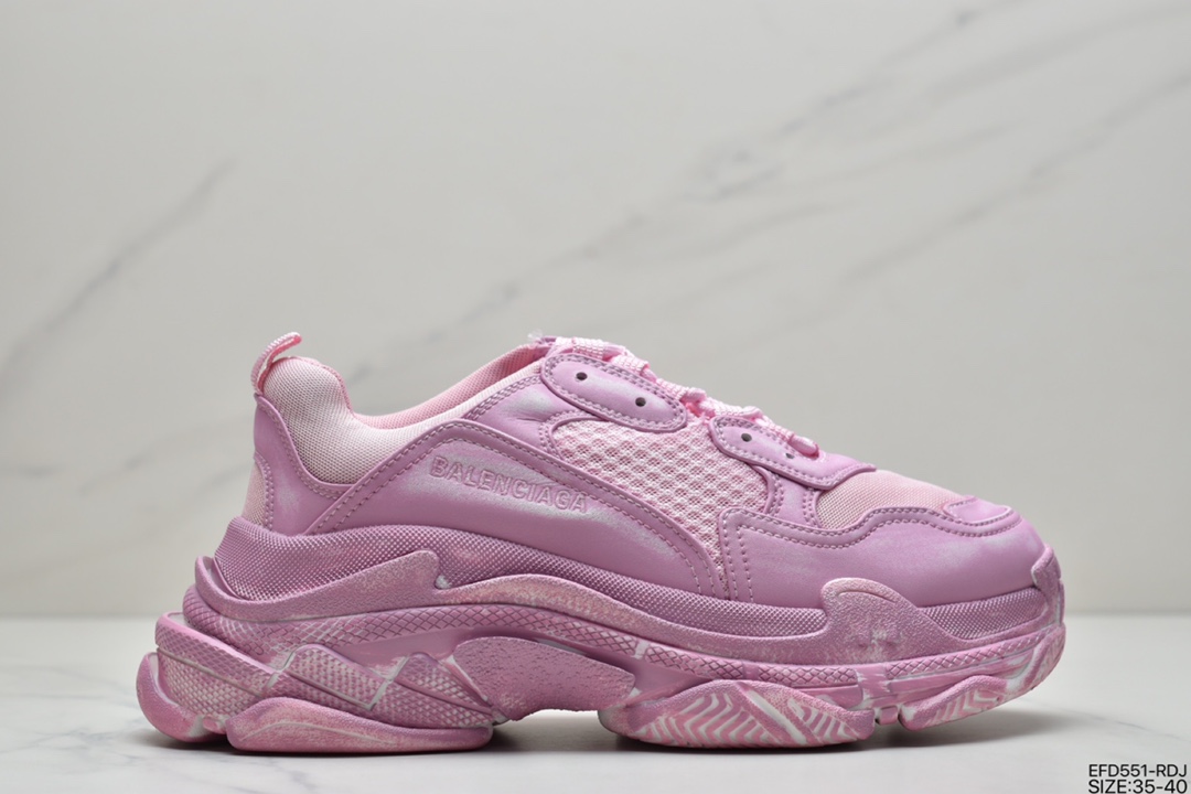 390 巴黎世家Balenciaga Triple S Clear Sole Sneaker”Pink/Brush”时装球鞋“浅粉做旧擦色”524039 W3CN3 5000