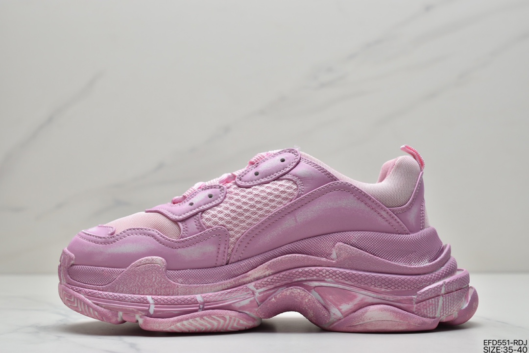 390 巴黎世家Balenciaga Triple S Clear Sole Sneaker”Pink/Brush”时装球鞋“浅粉做旧擦色”524039 W3CN3 5000