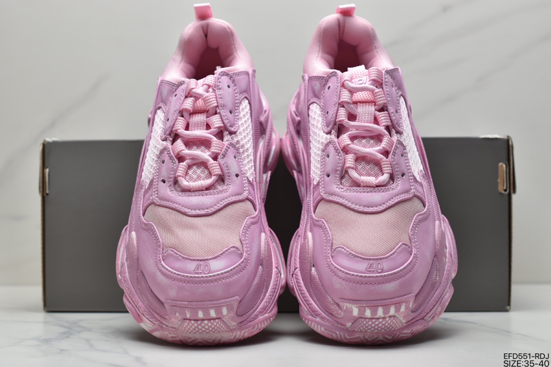 390 巴黎世家Balenciaga Triple S Clear Sole Sneaker”Pink/Brush”时装球鞋“浅粉做旧擦色”524039 W3CN3 5000