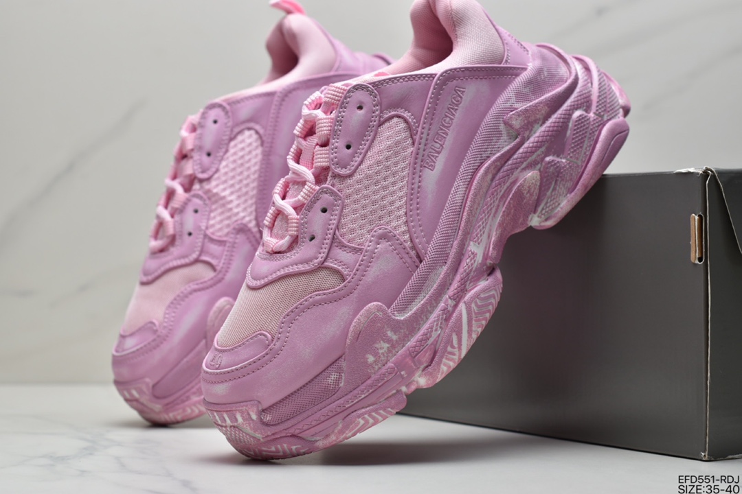 390 巴黎世家Balenciaga Triple S Clear Sole Sneaker”Pink/Brush”时装球鞋“浅粉做旧擦色”524039 W3CN3 5000