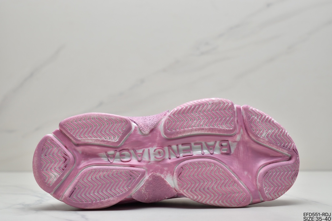 390 巴黎世家Balenciaga Triple S Clear Sole Sneaker”Pink/Brush”时装球鞋“浅粉做旧擦色”524039 W3CN3 5000