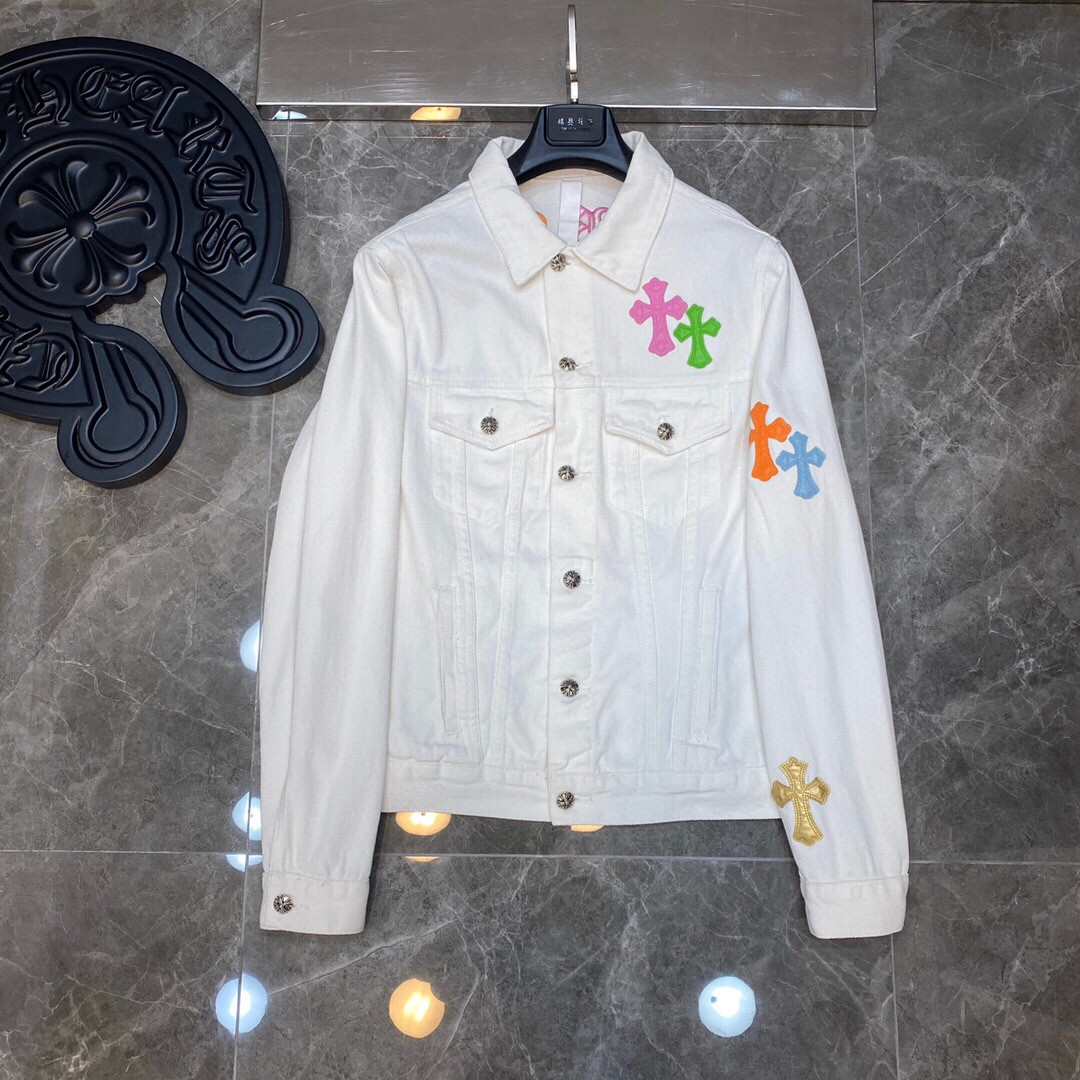 Designer
 Chrome Hearts Clothing Coats & Jackets Black White Embroidery Cotton Denim