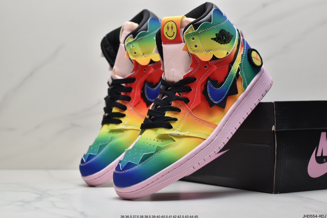 190  AJ1 x JBalvin雷鬼天王联名笑脸彩虹扎染美国雷鬼歌手JBalvin DC3481-800