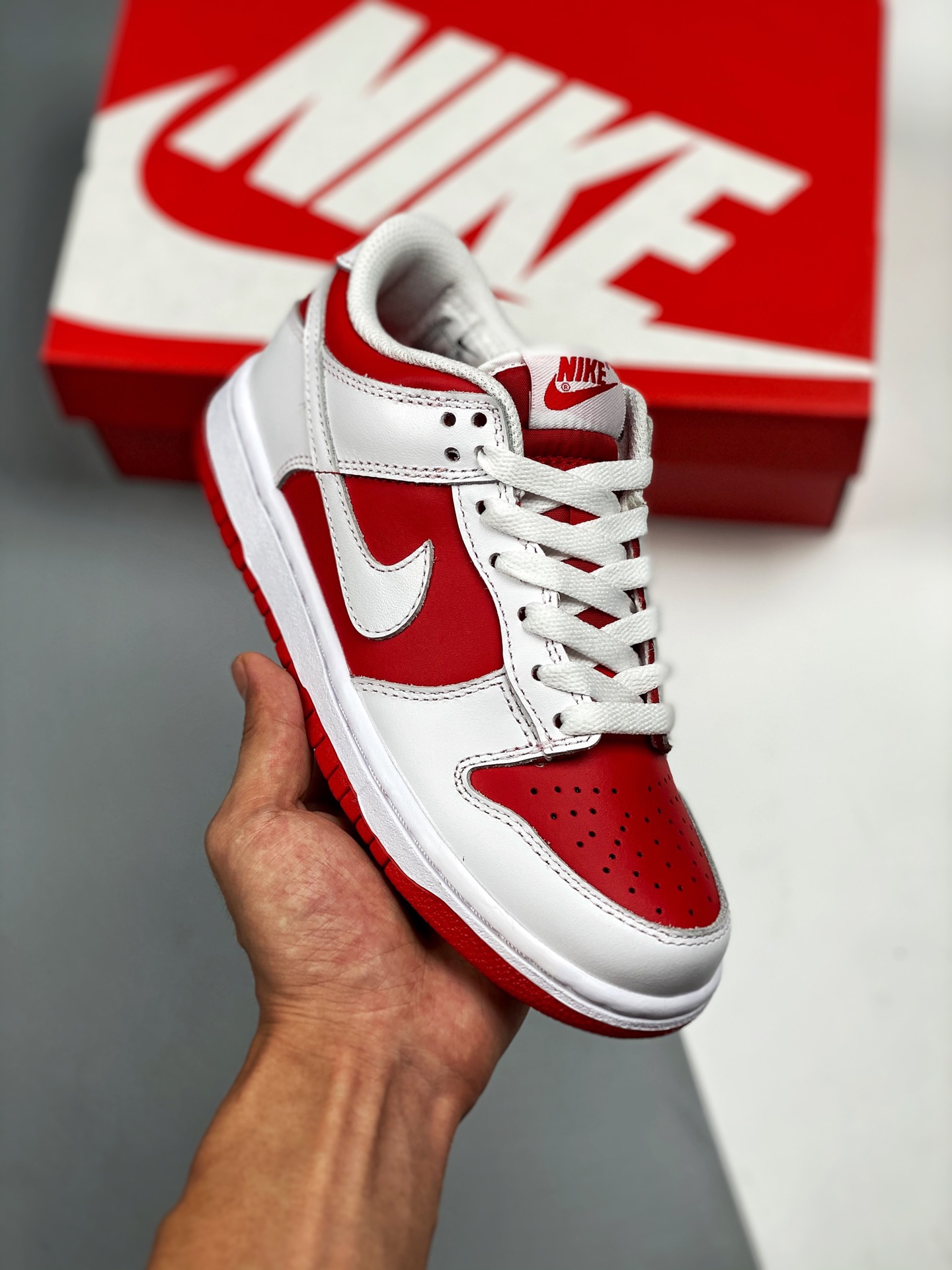 NK SB Dunk Low "University Red" rojo universitario invertido blanco y rojo #etiqueta tejida original de fábrica, coinci…