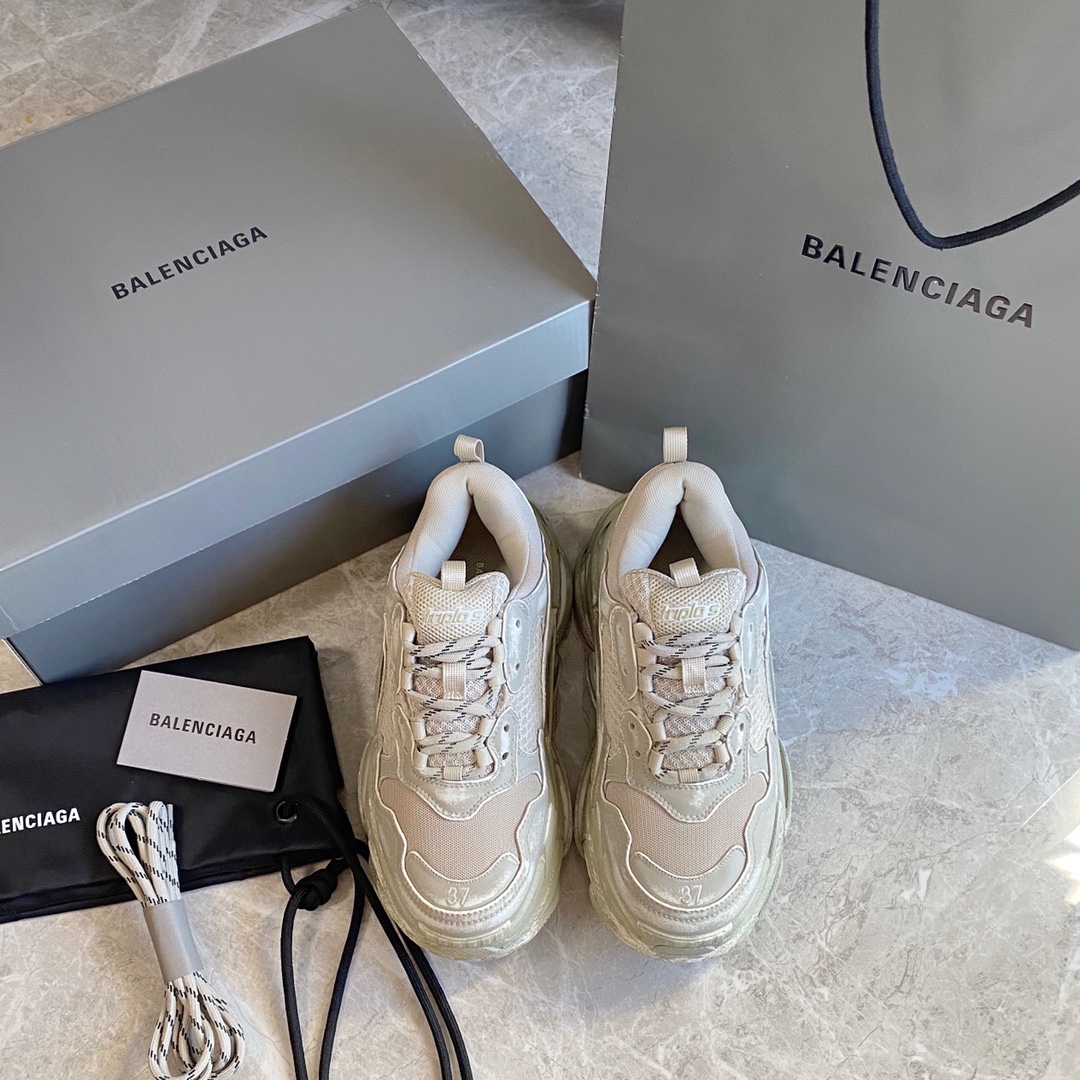 Beige desgastado Balenciaga·Balenciaga 2021ss nuevo color nuevo triples zapatillas de deporte con suela gruesa, zapatos…