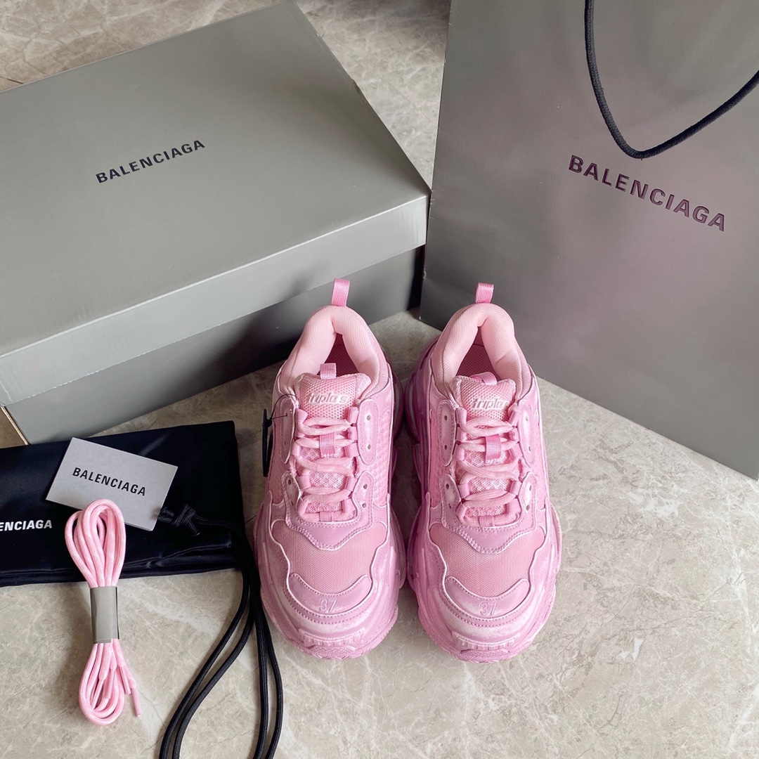 Rosa desgastado Balenciaga·Balenciaga 2021ss nuevo color nuevo triples zapatillas de deporte con suela gruesa, zapatos …