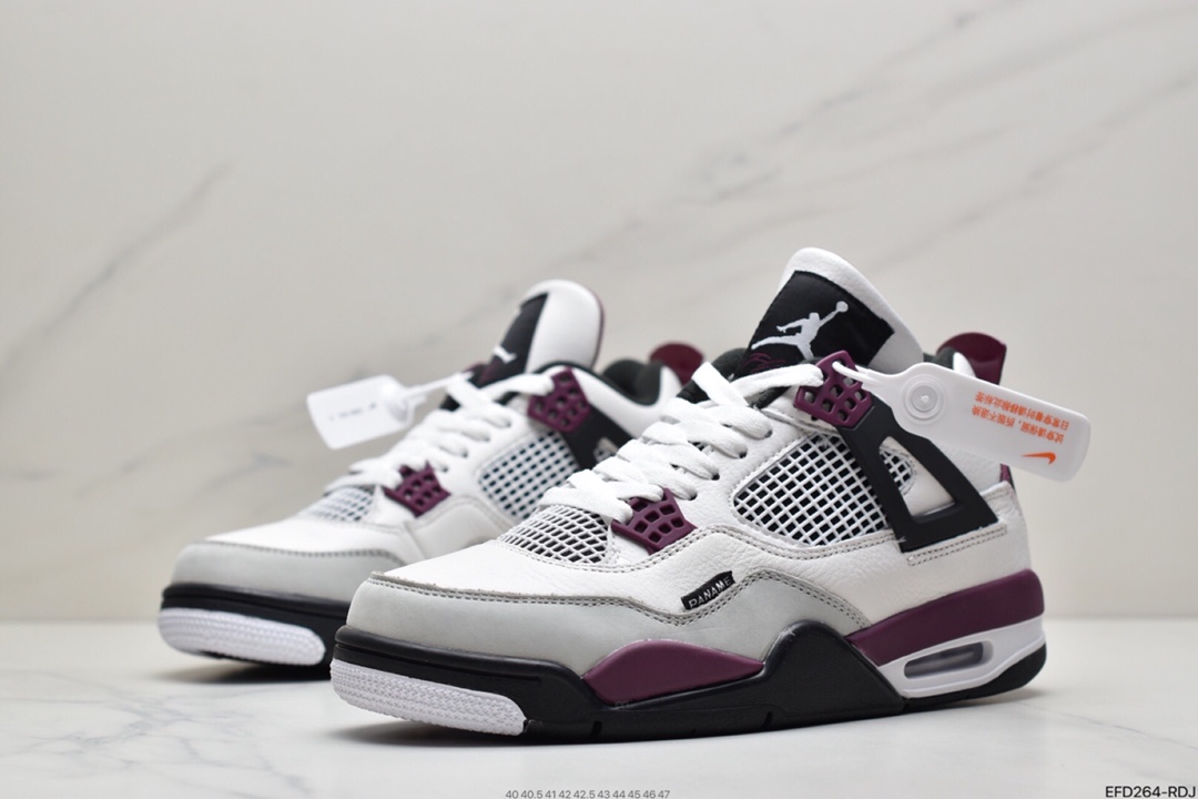 390 乔丹Air Jordan AJ4 Retro PSG 大巴黎白紫红色 巴黎圣日尔曼联名 CZ5624-100